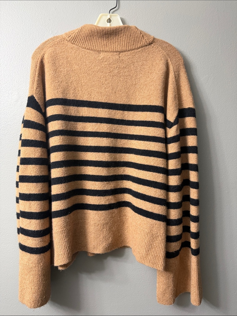 J.Crew Striped Mock Neck Sweater Camel Stripe Merino Wool Alpaca Cozy Classic - Picture 6 of 8